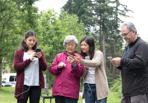 People using phones